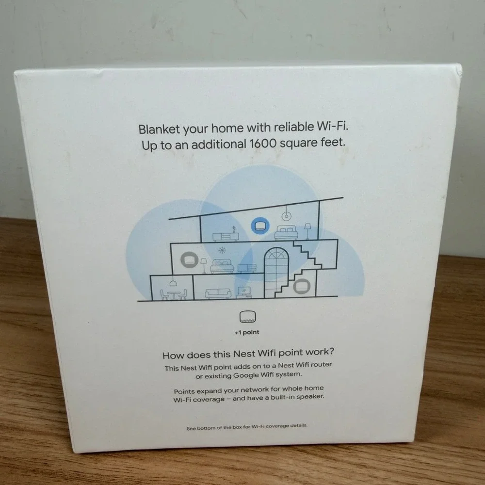 Google Nest Wifi Add-on Point Snow White H2E AC1200 Smart Speaker Mesh Extender
